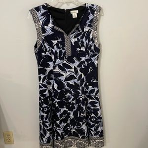 Liz Claiborne Flattering Fit and Flare Dress, Size 12, Blues, Cream, White;